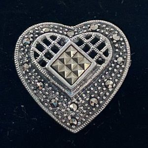 Vintage Sterling Silver & Marcasites Heart Brooch
